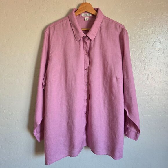 Coldwater Creek 100% Linen Button Up Tunic Top Long Sleeves Purple 2X Lagenlook - Picture 1 of 10
